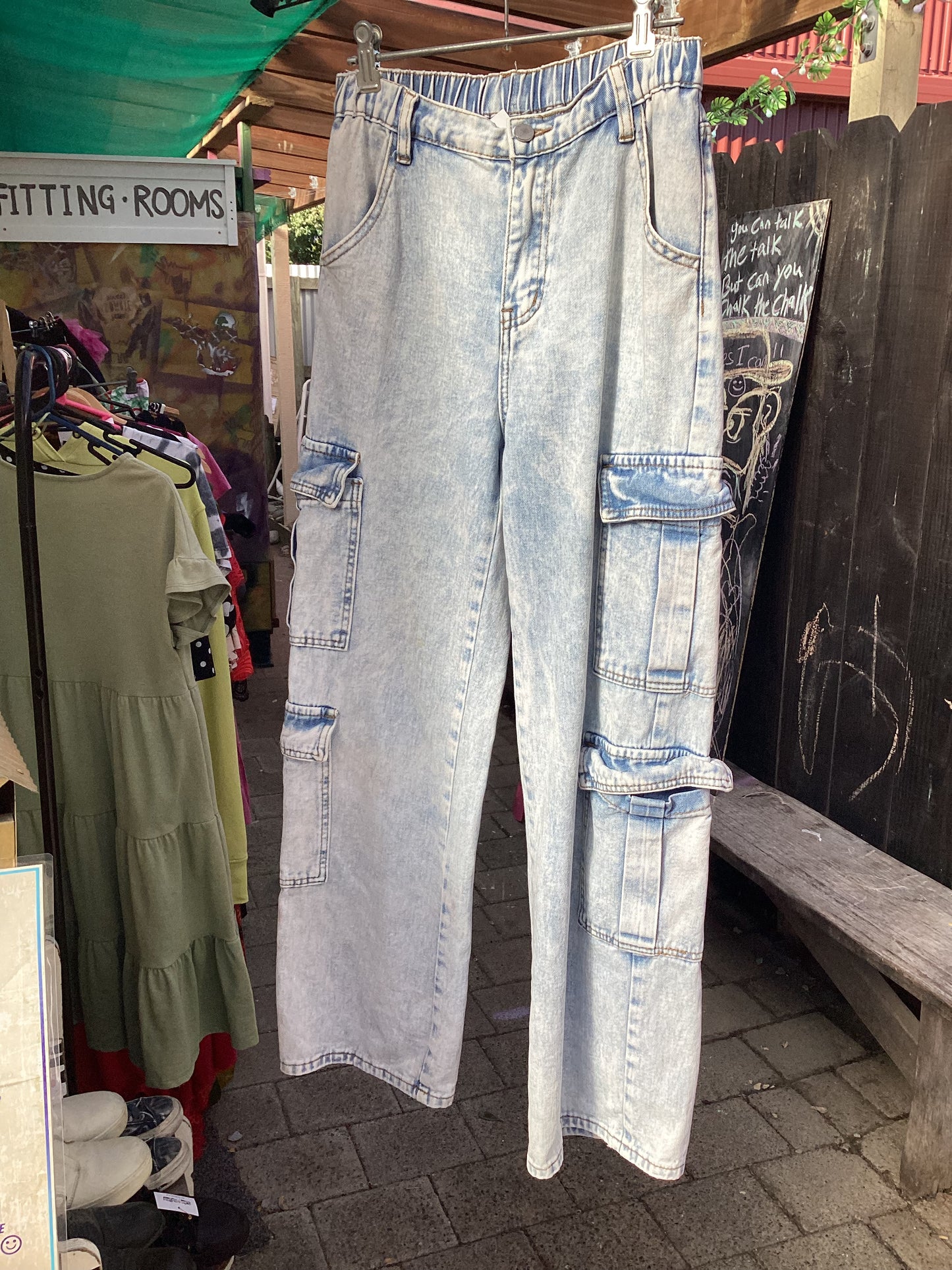 Stone washed light blue jeans