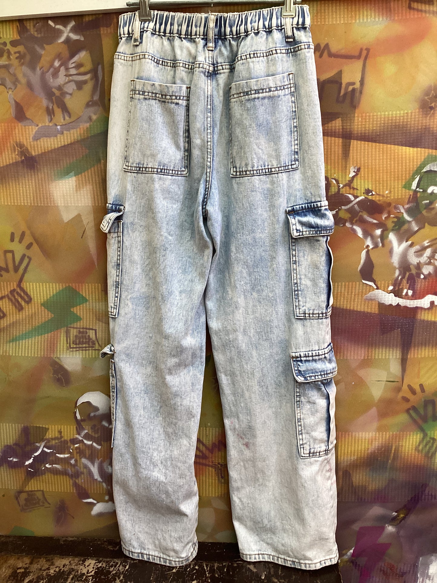 Stone washed light blue jeans